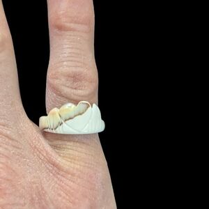 Bohemian Carved Shell Statement Ring Nature Inspired Landscape, Heart